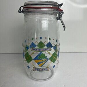 Vintage ARC France Niveau De Remplissage Glass Canister Jar 1.5L Plaid